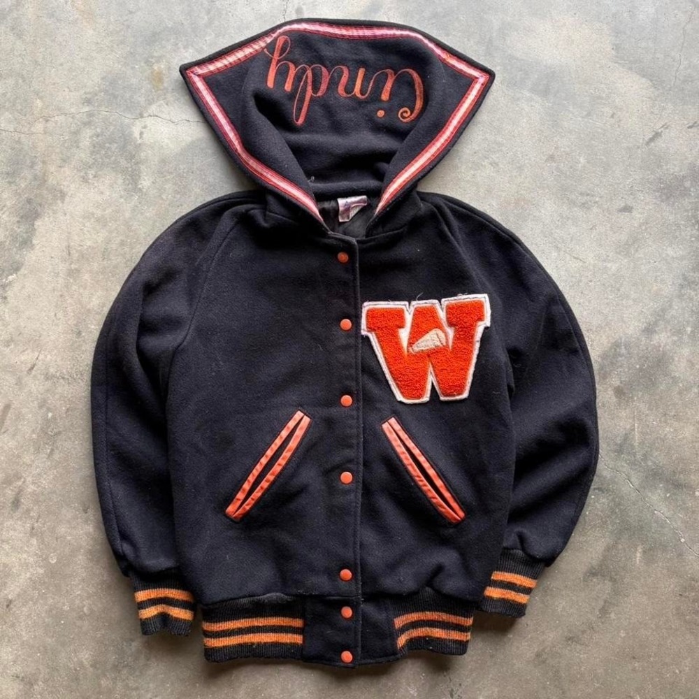 Vintage 1970s Orange and Black Varsity Jacket Measure 20.5x23